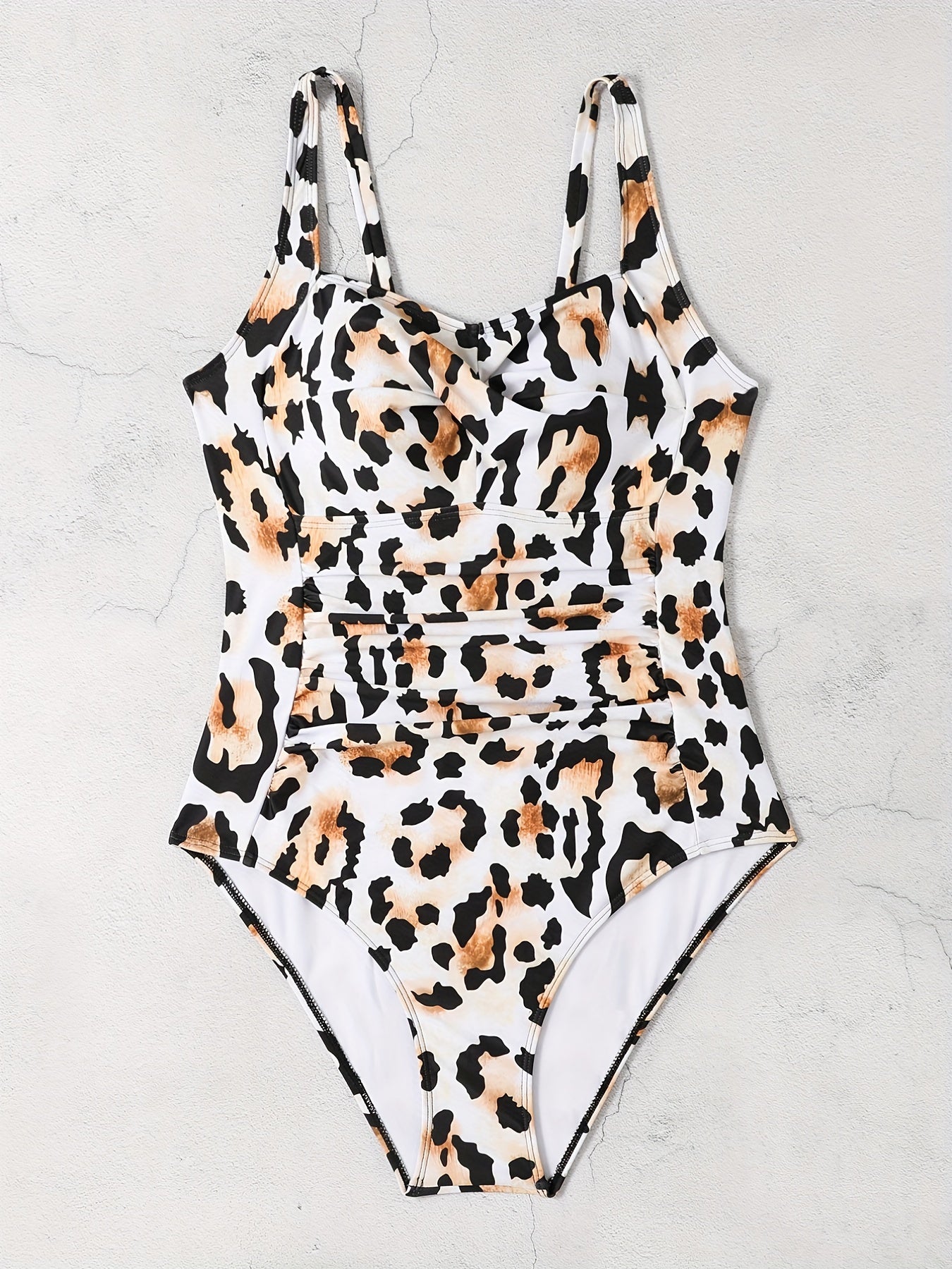  Leopard Twist Front Lace Up Cut Out One Piece Swimsuit
