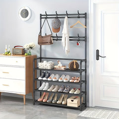 Metal Shoe Rack 4-5 Layers & Hooks 59.80.01cm Wide Storage Rack
