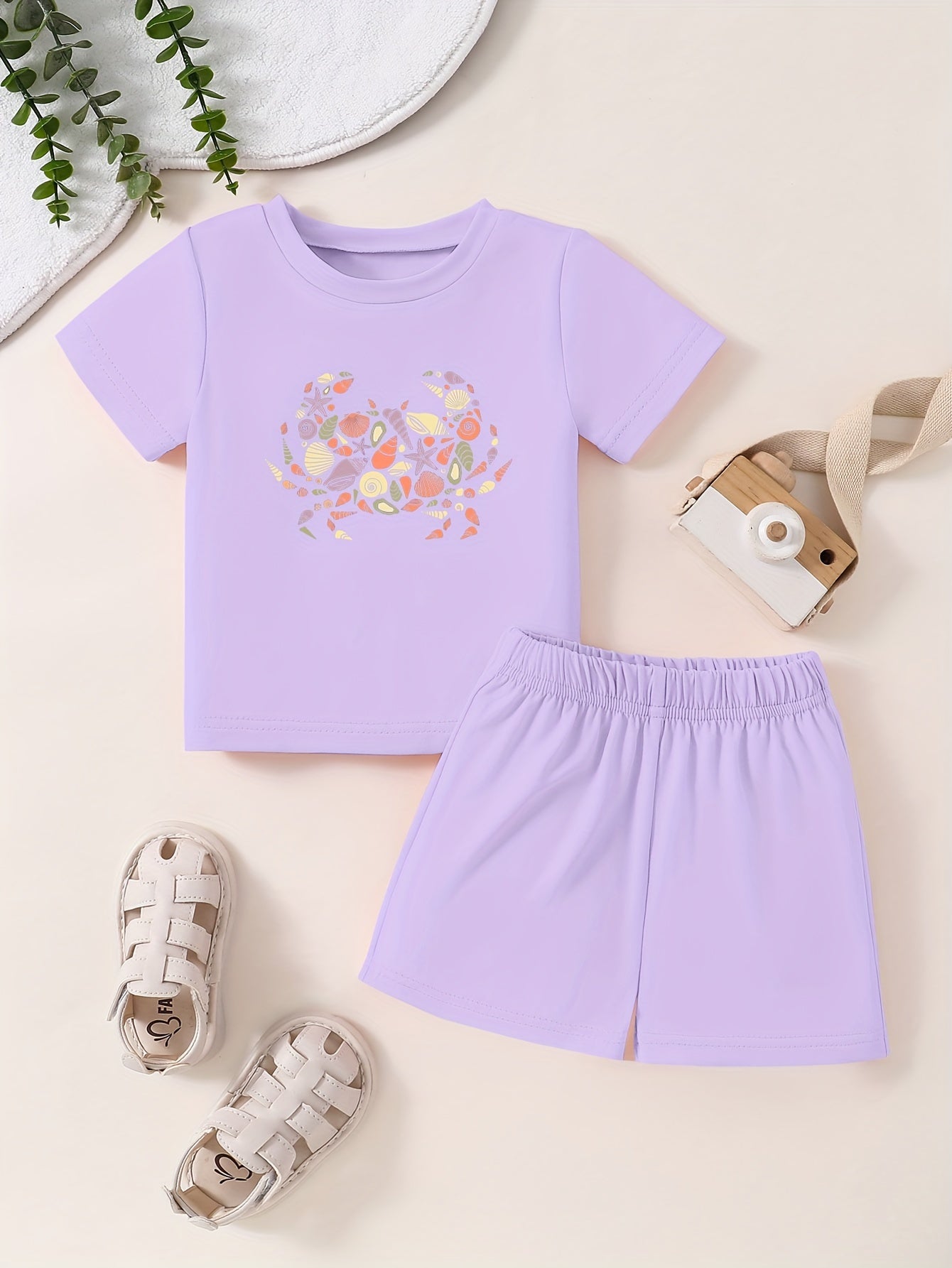Toddler Cartoon Dragon Short Sleeve T-shirt & Shorts Set