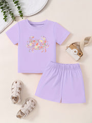 Toddler Cartoon Dragon Short Sleeve T-shirt & Shorts Set