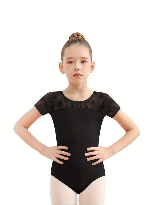 Cotton Girls Solid Back Bow Short Sleeve Ballet Leotard Dance Gift