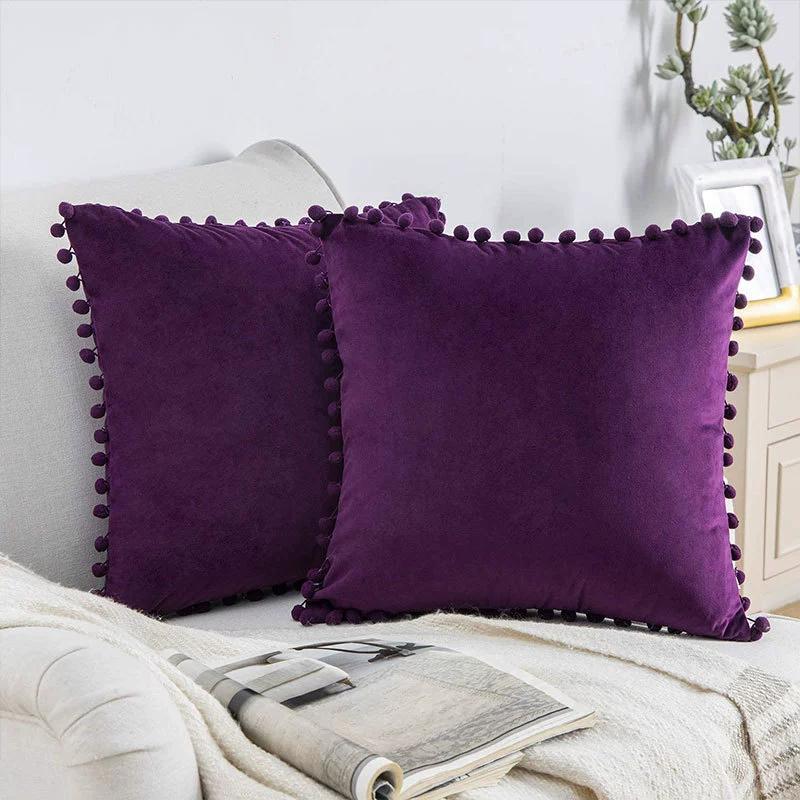 Soft Velvet Ball Tassel Shaggy Pillow Case for Home Decor