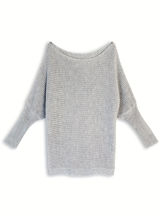 Solid Boat Neck Knit Sweater Casual Long Sleeve Versatile Sweater