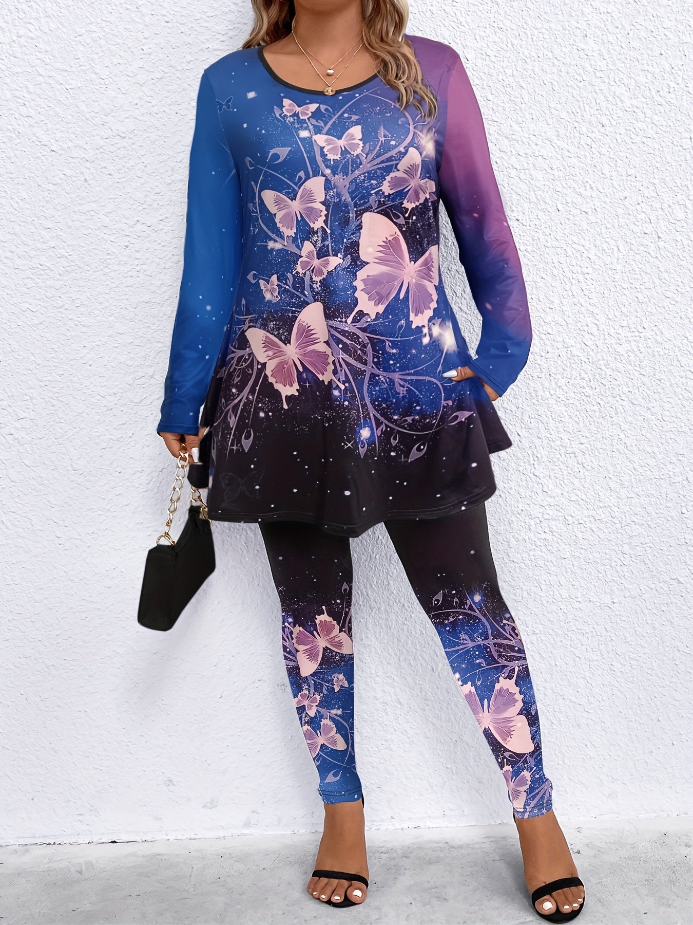 Women's Plus Leopard Print Peplum Top & Leggings Set
