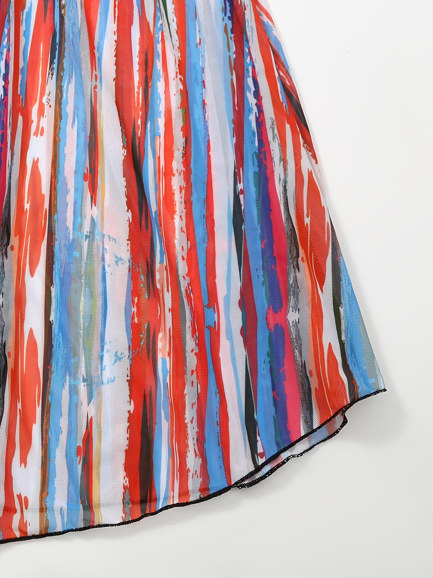 Striped Graffiti Sheer Kaftan V Neck Cover Up Dress Beachwear Kimono