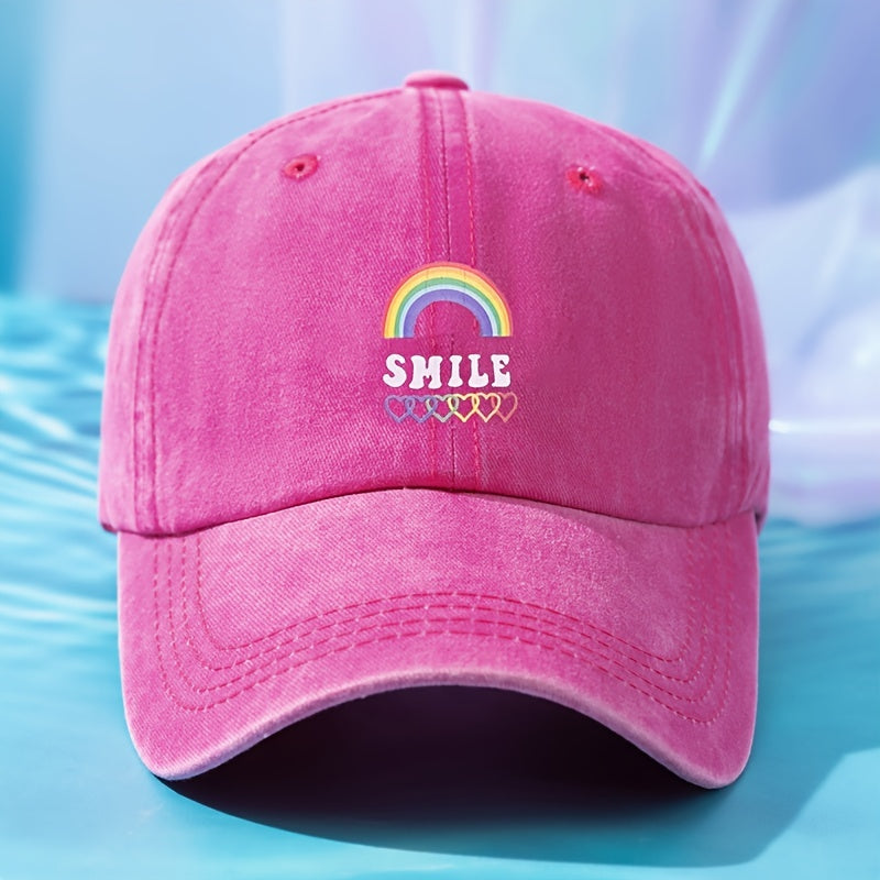 Rainbow Smile Washed Baseball Cap Love Print Sun Hats Dad Hat For Women