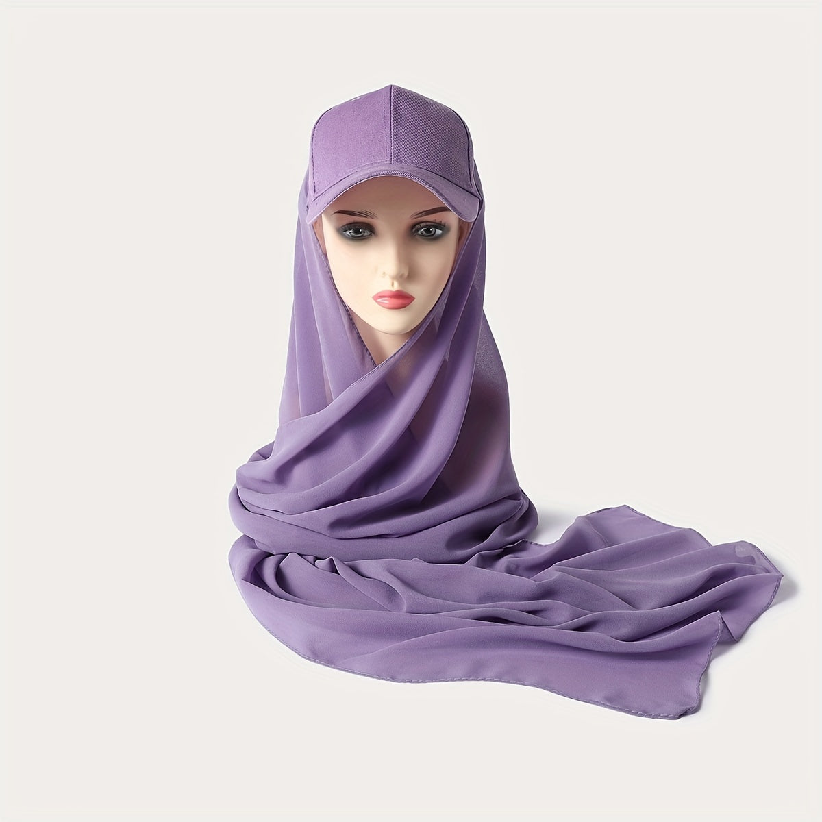 Hijab Baseball Cap With Chiffon Shawl Solid Sun Hats In One 2 piece Headscarf