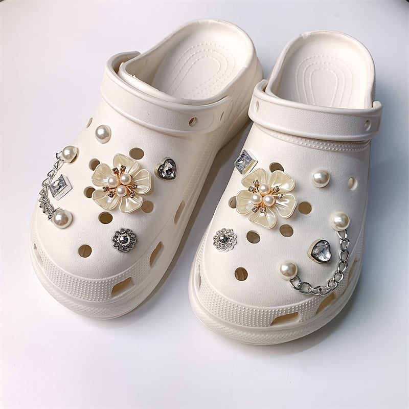 12pcs Shoe Accessories Rhinestone Pearl Set Removable Chain Decorative Buckle
