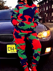 Women's Plus Camo Print Hoodie & Joggers Set