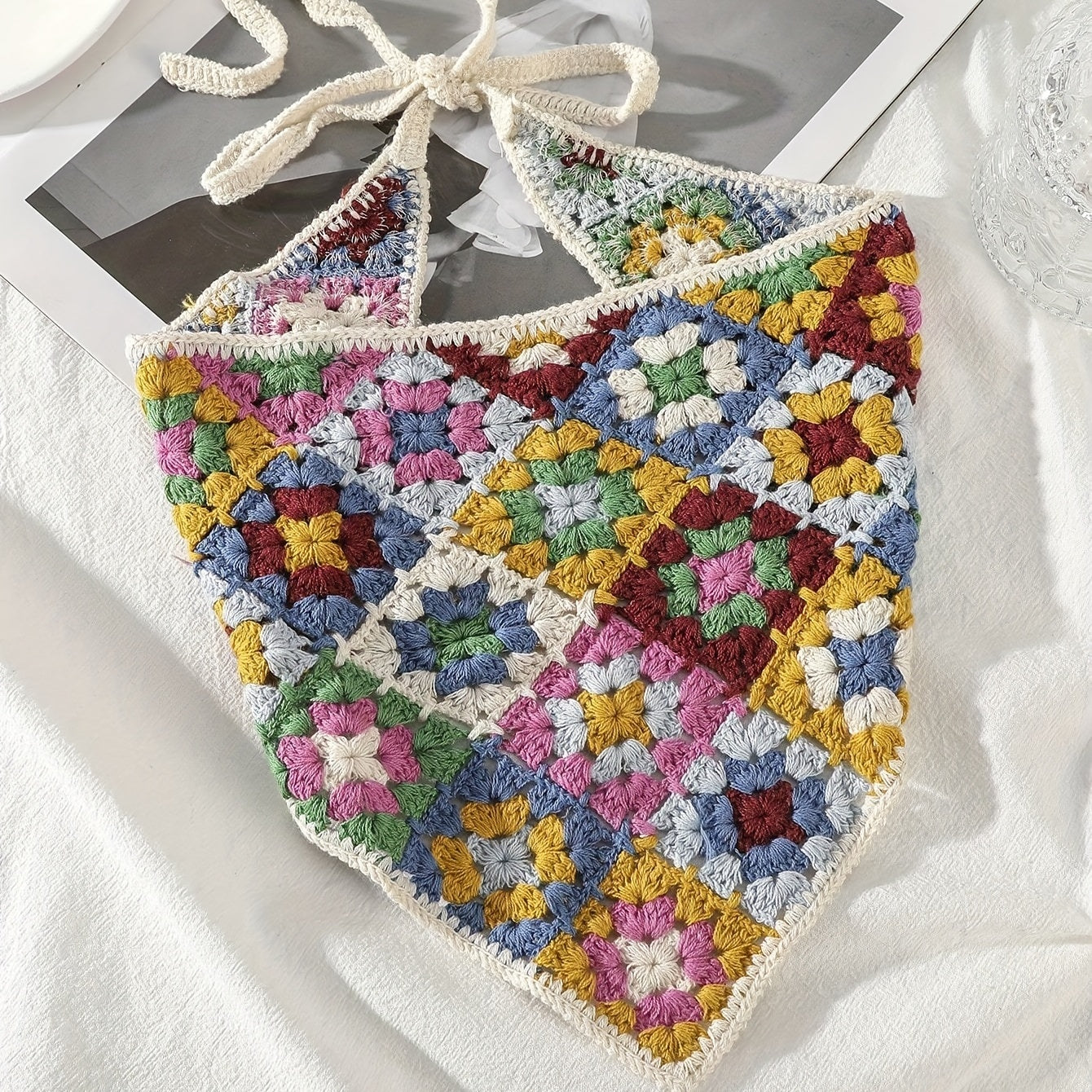 Colorful Knitted Bandana Flower Pattern Crochet Boho Style Headband