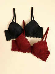 2pcs Lace Push Up Bras Comfy & Breathable Intimates Bra Women's Lingerie