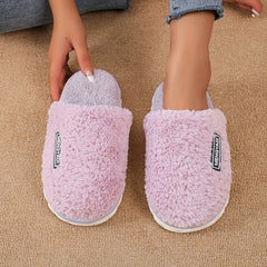 Women's Plush Flat Slippers Solid Warm Fuzzy Shoes Cozy Indoor Bedroom