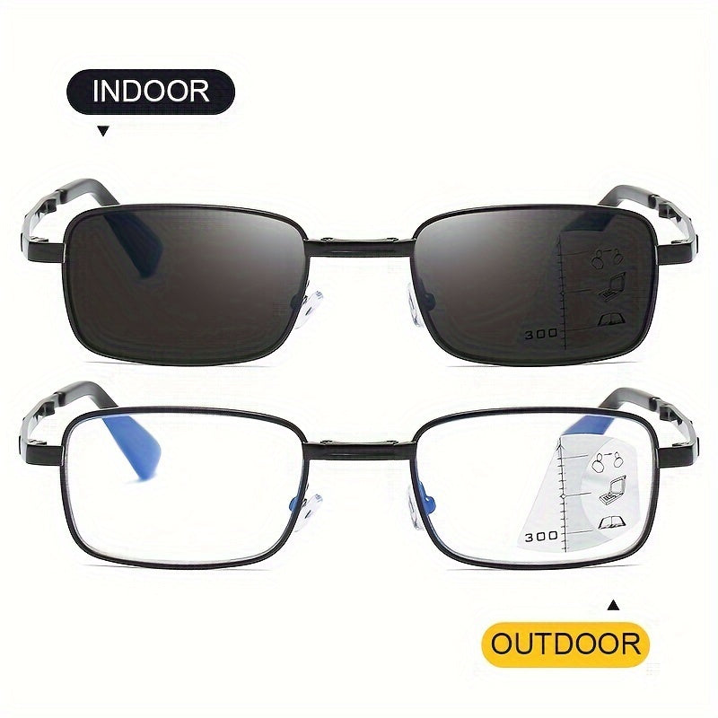 Foldable Multifocal Photochromic Reading Glasses Men UV400 Sun Glasses