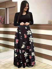  Colorblock Long Sleeve Maxi Dress