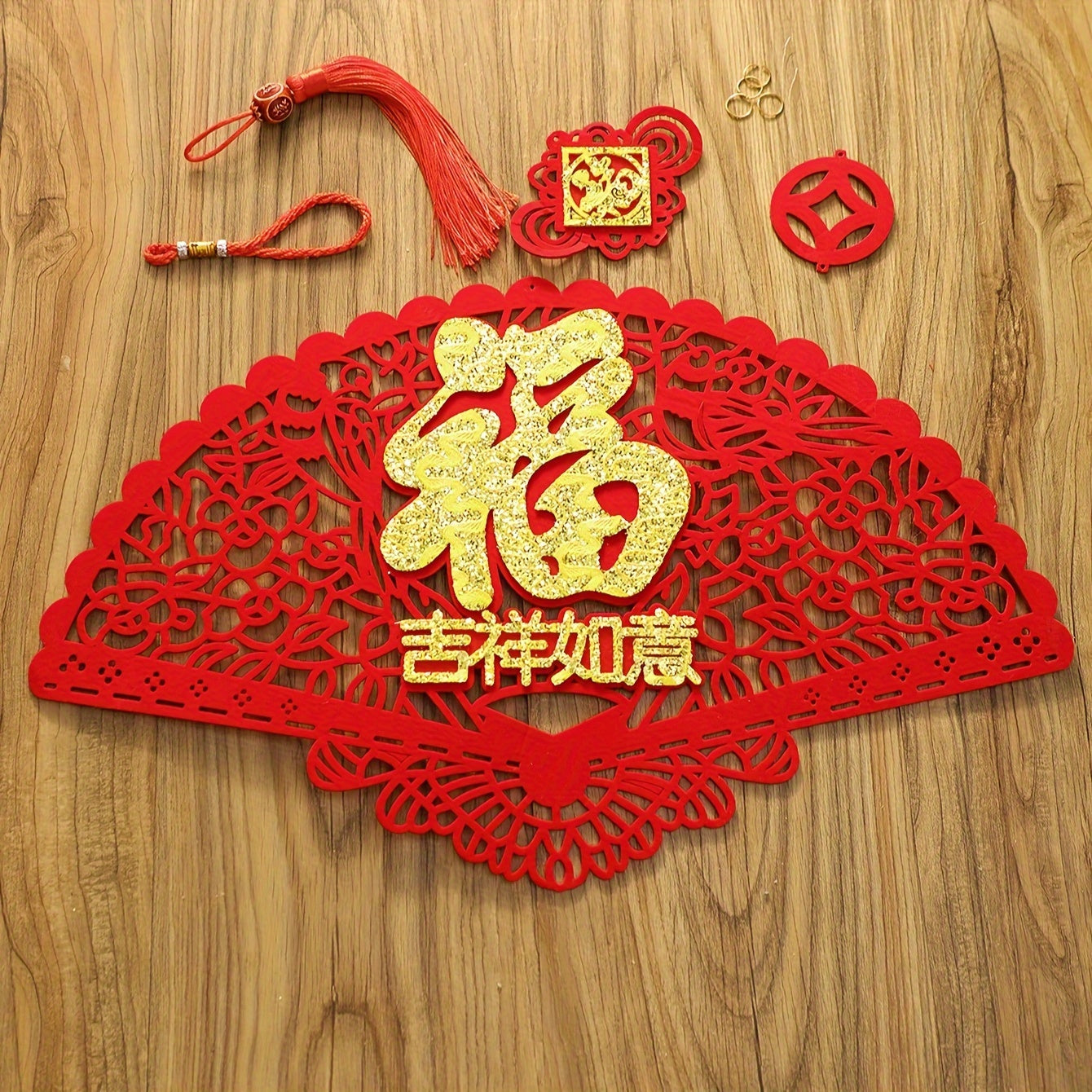 Fan shaped Blessing Tassel Hanging Ornament Fu Tassel Decoration