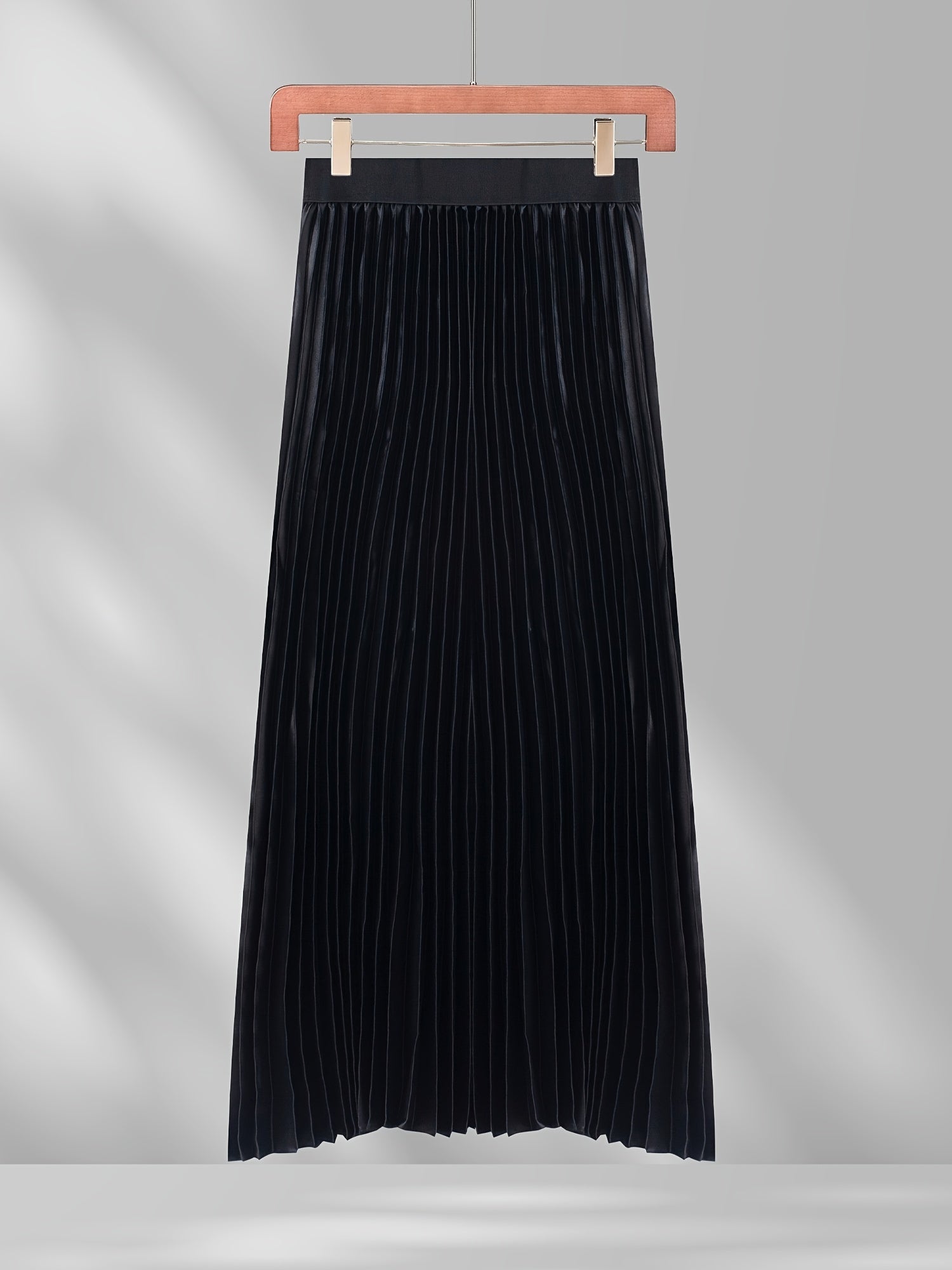 Pleated Maxi Skirt High Waist Casual Solid Color