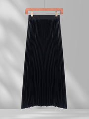 Pleated Maxi Skirt High Waist Casual Solid Color