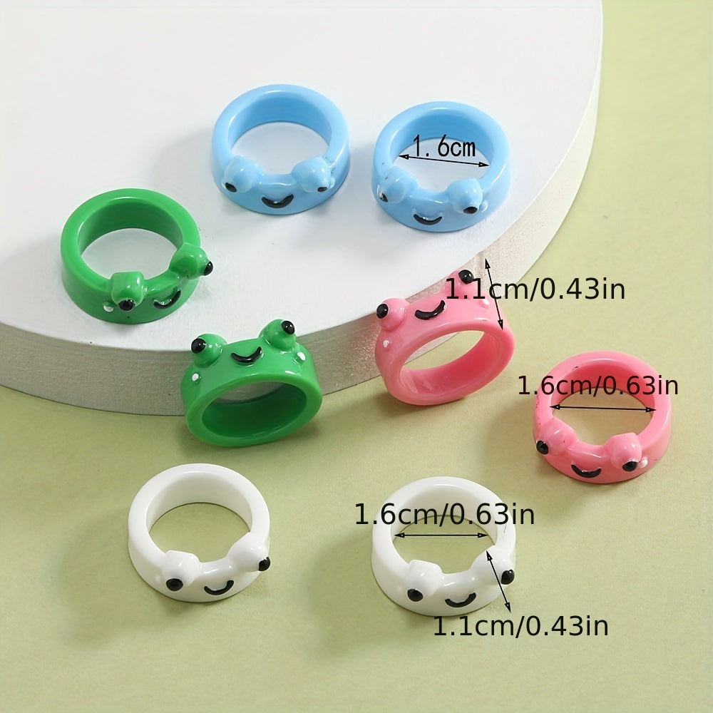 8pcs Cartoon Frog Resin Rings for Girls Party Holiday Gift
