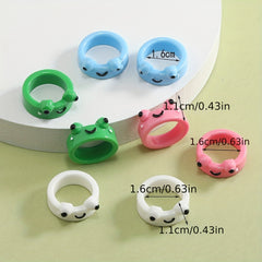 8pcs Cartoon Frog Resin Rings for Girls Party Holiday Gift