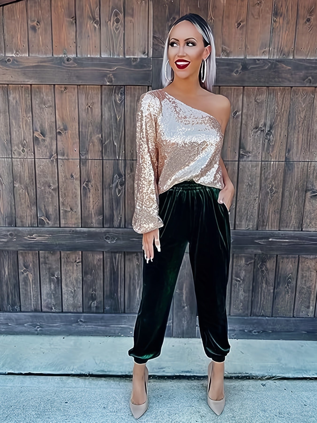 Velvet Elastic High Rise Jogger Trousers Plus Size