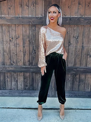 Velvet Elastic High Rise Jogger Trousers Plus Size