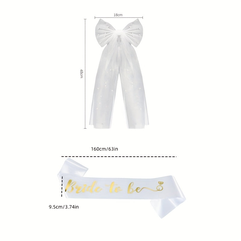 Pearl Bow & Tulle Ribbon Bridal Headpiece Set