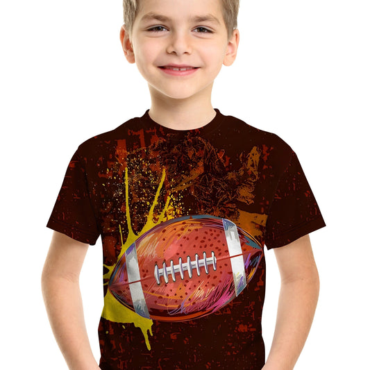 Football 3D Print Boy's Casual Tees Short Sleeve Crew Neck