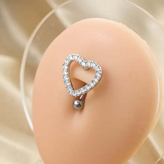 Heart Cutout Stainless Steel Navel Piercing with Zircon
