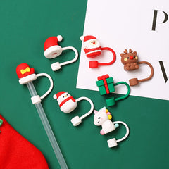 1pc Christmas Silicone Straw Cover Dustproof Straw Plug Cup Accessories