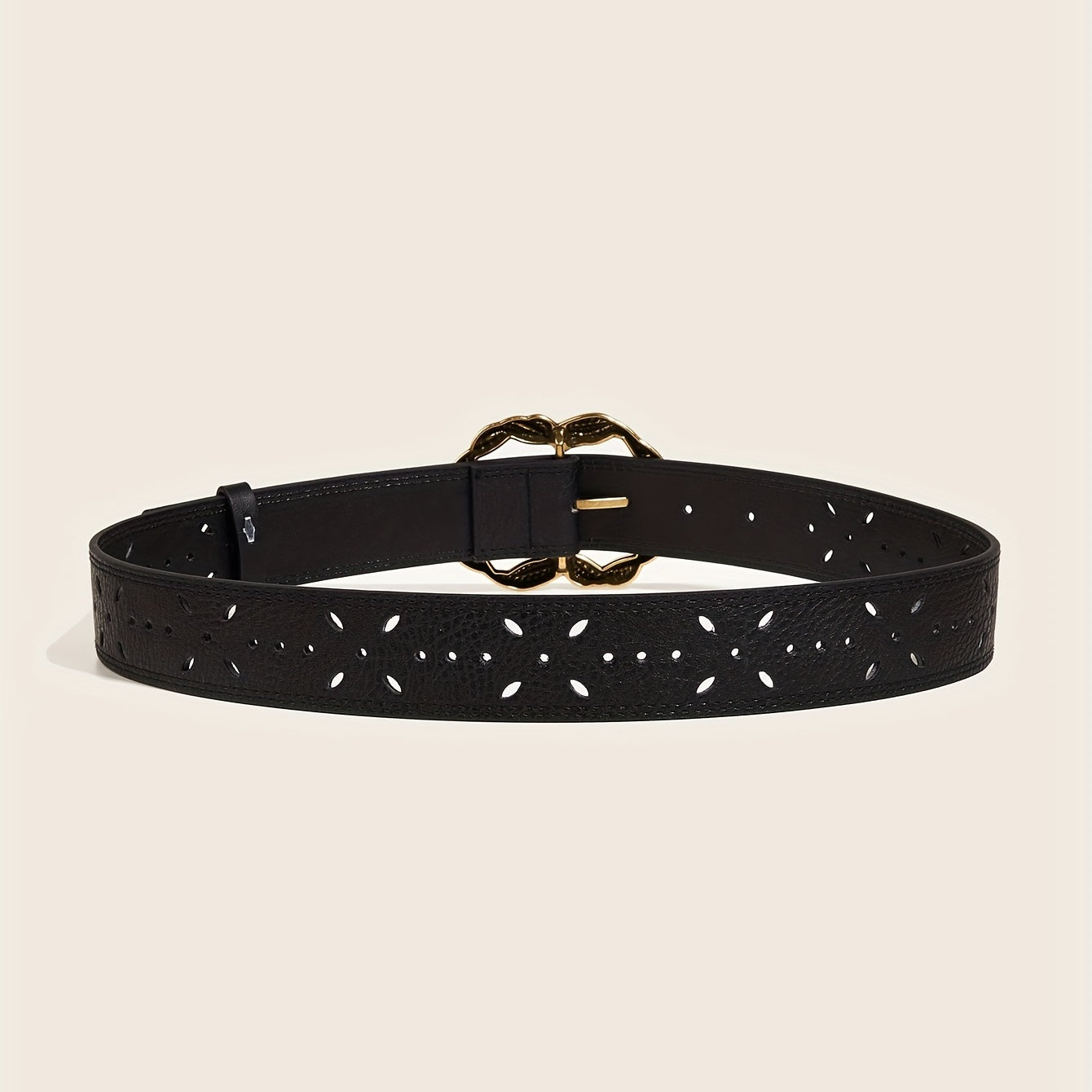 Irregular Hollow Buckle Wide Belt Geometric PU Waistband for Party Prom