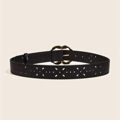 Irregular Hollow Buckle Wide Belt Geometric PU Waistband for Party Prom