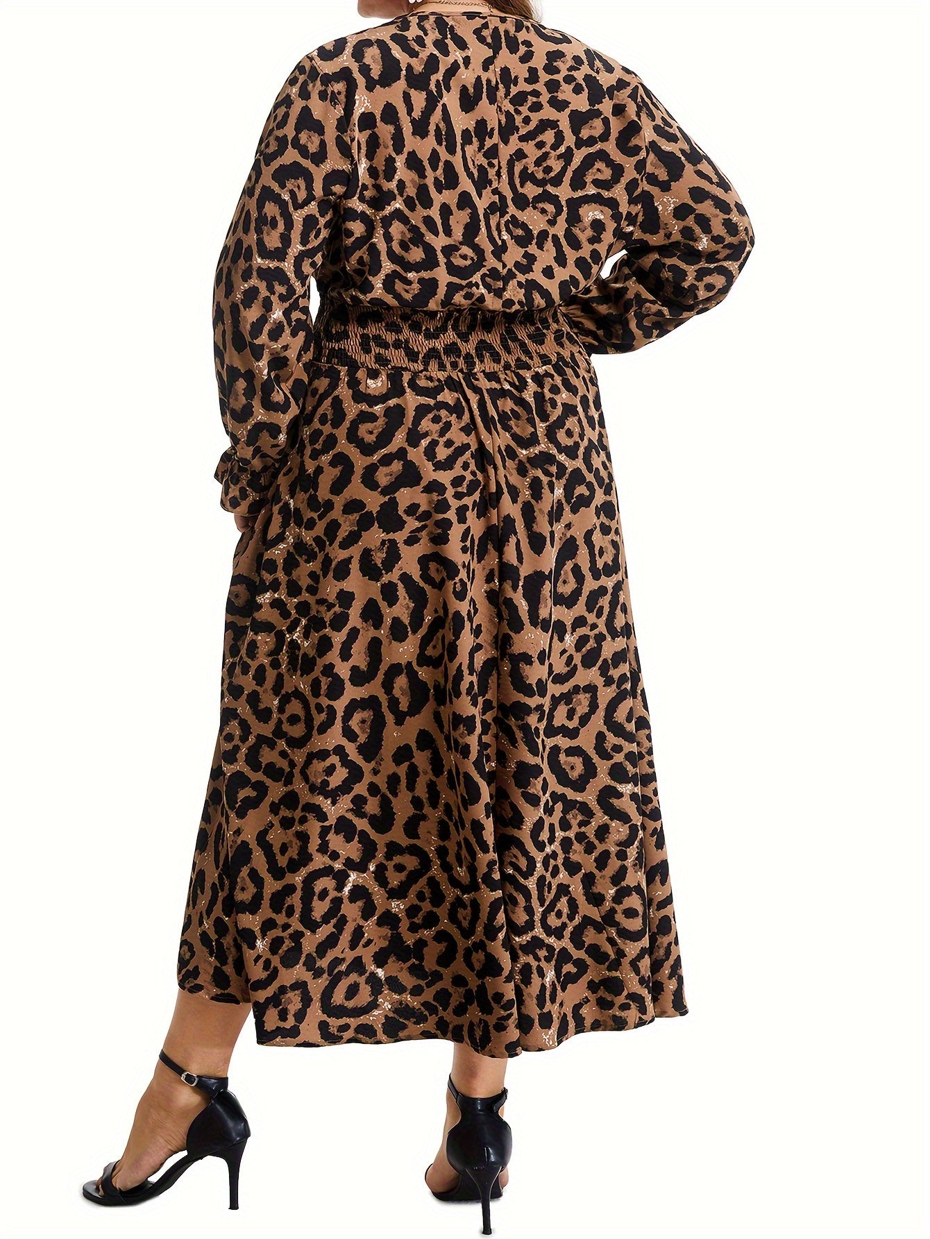  Leopard Print Long Sleeve Midi Dress
