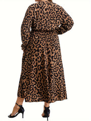  Leopard Print Long Sleeve Midi Dress