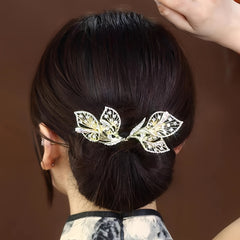 Vintage Leaf Shaped Rhinestone Hair Pin for Women