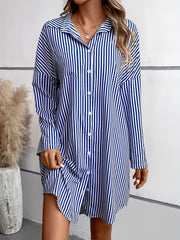  Casual Dress Women's Plus Stripe Print Drop Shoulder Long Sleeve