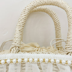 Girls' Lace Straw Woven Handbag Casual Crossbody Bag