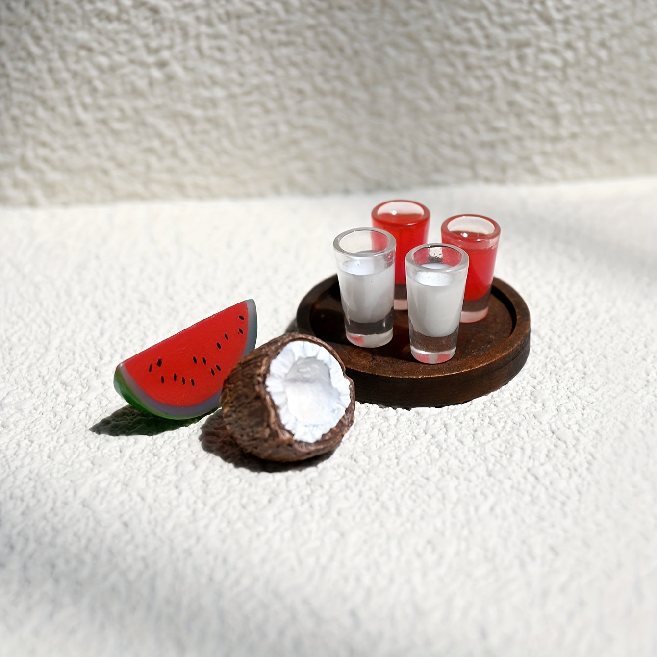 Mini Watermelon & Coconut Drink Set for Dollhouse Toy House Decor