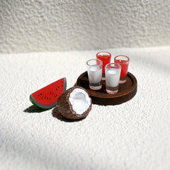 Mini Watermelon & Coconut Drink Set for Dollhouse Toy House Decor