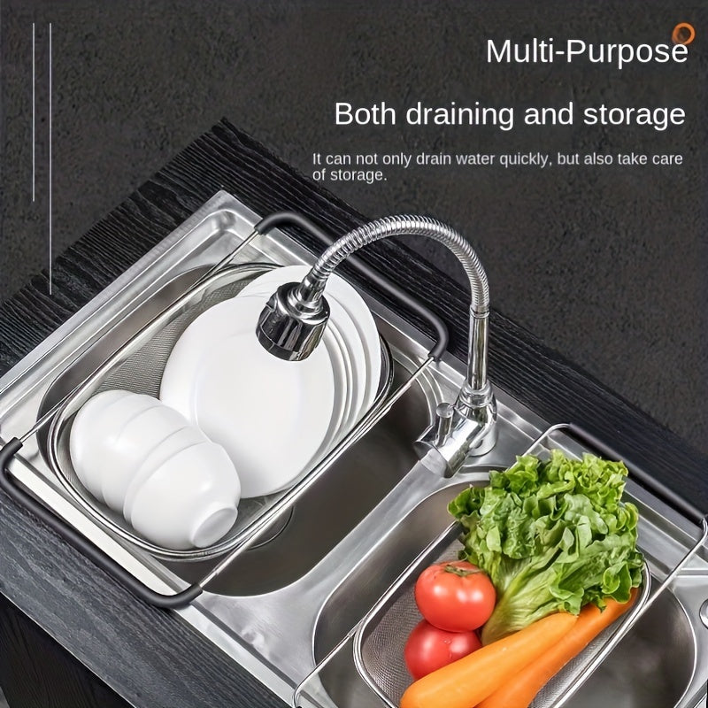 Adjustable Stainless Steel Sink Colander Fruit Vegetable Washing Basket
