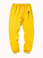 Rose Pattern Casual Graphic Drawstring Joggers Men's Sweatpants