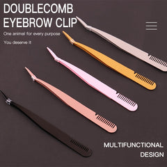 Stainless Steel 2 in 1 Eyelash Tweezers and Curling Clip Beauty Tool