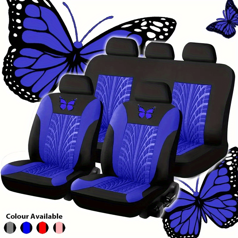 Red Butterfly Embroidery Car Seat Cover Set - Protects Seats From Stains