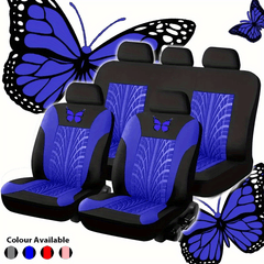 Red Butterfly Embroidery Car Seat Cover Set - Protects Seats From Stains
