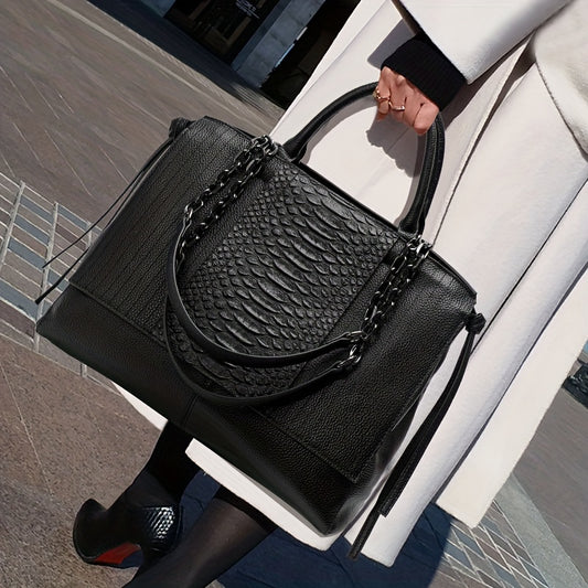Snakeskin Pattern Handbag Women's Leather Satchel Purse For Office