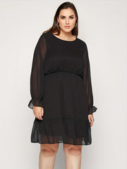 Plus Size Flounce Sleeve Chiffon Dress