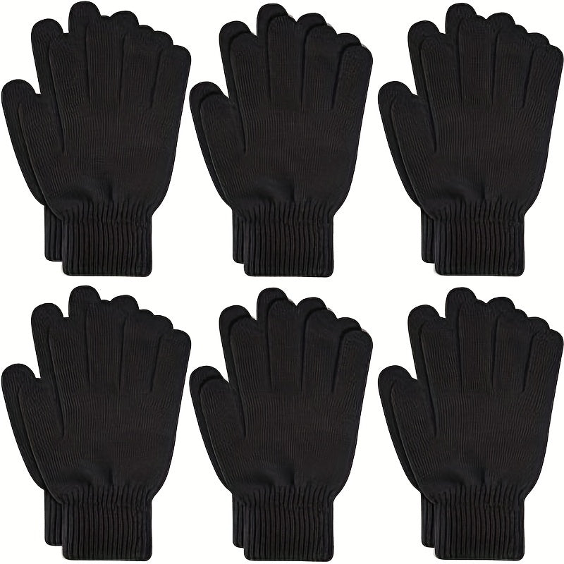6 Pairs Warm Fleece Lined Knit Winter Gloves Full Fingers Stretch Gloves