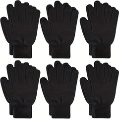 6 Pairs Warm Fleece Lined Knit Winter Gloves Full Fingers Stretch Gloves