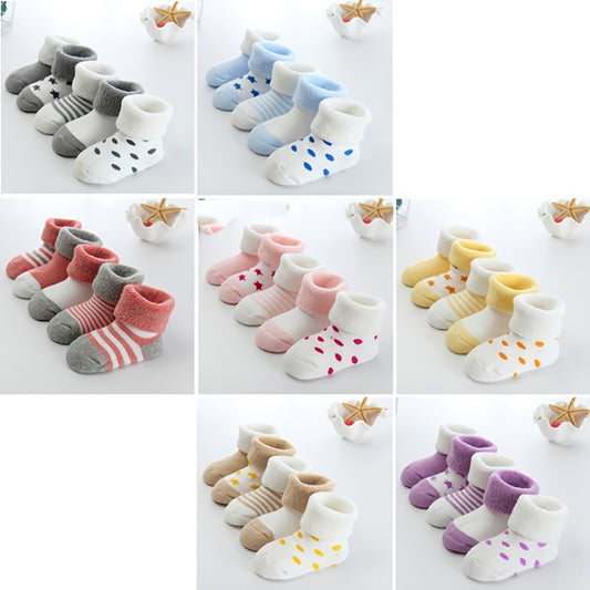 5 Pairs Striped Plush Baby Crew Socks Warm & Cozy