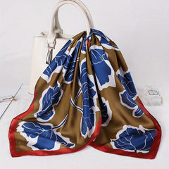 Maple Leaf Print Square Scarf Classic Silk Shawl Women Head Wrap Satin Bandana