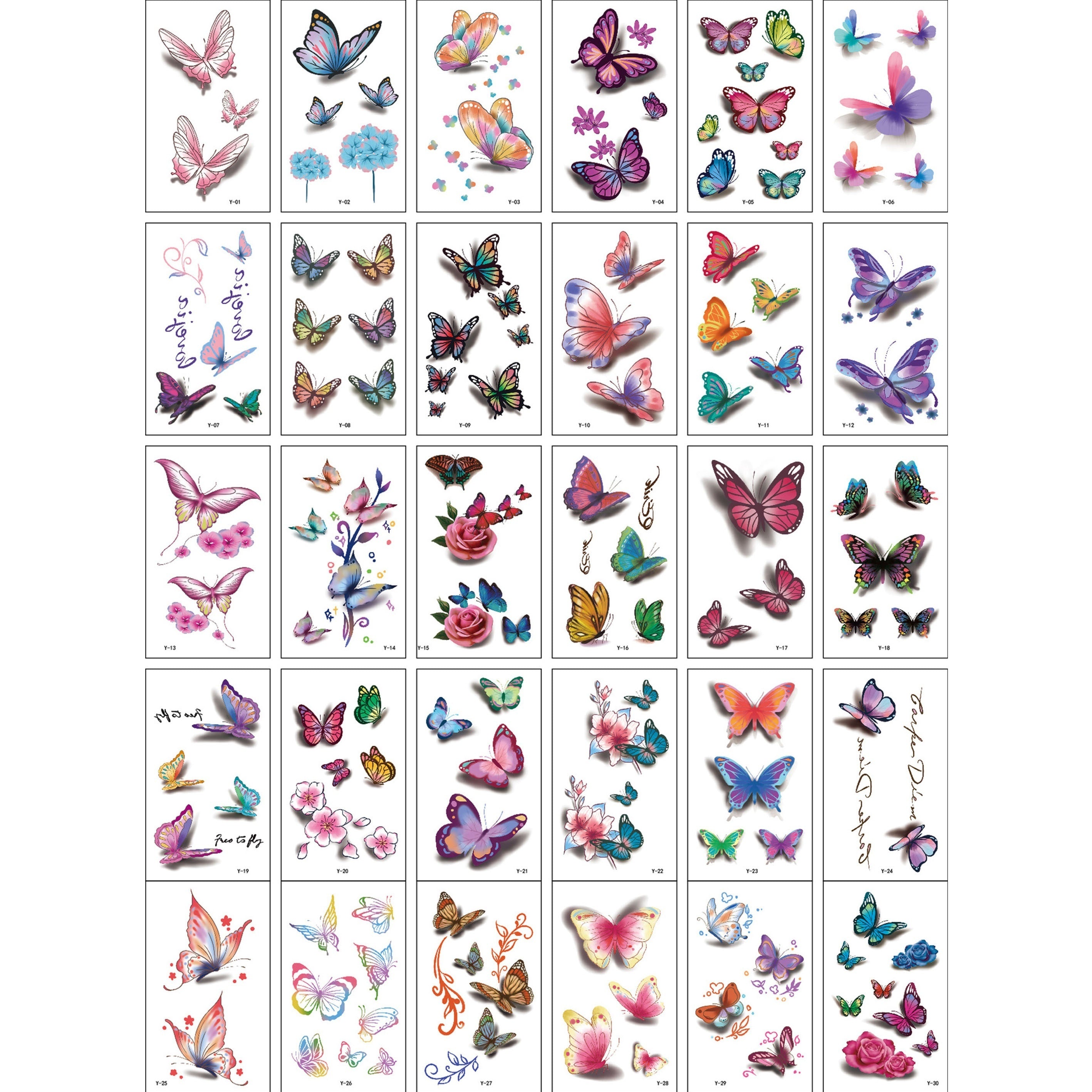 30 Sheets Waterproof 3D Butterfly Temporary Tattoo Stickers for Women and Men